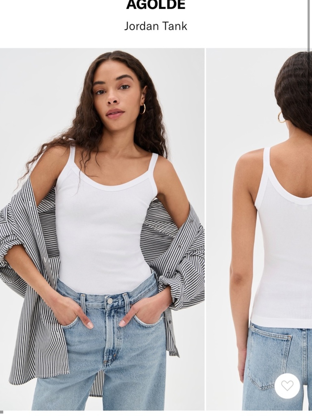 NWT Agolde White Ribbed Slim-Strap Tank